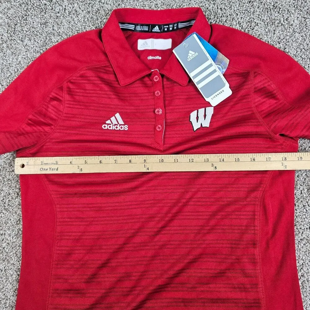 Wisconson Badgers Shirt Men Medium Red Striped Adidas Climalite Logo Performance